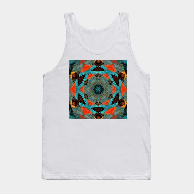 Mosaic Mandala Flower Blue and Orange Tank Top by WormholeOrbital